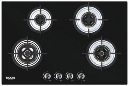 Black Glass Built in Hob Blaze 4-Burner 78 cm